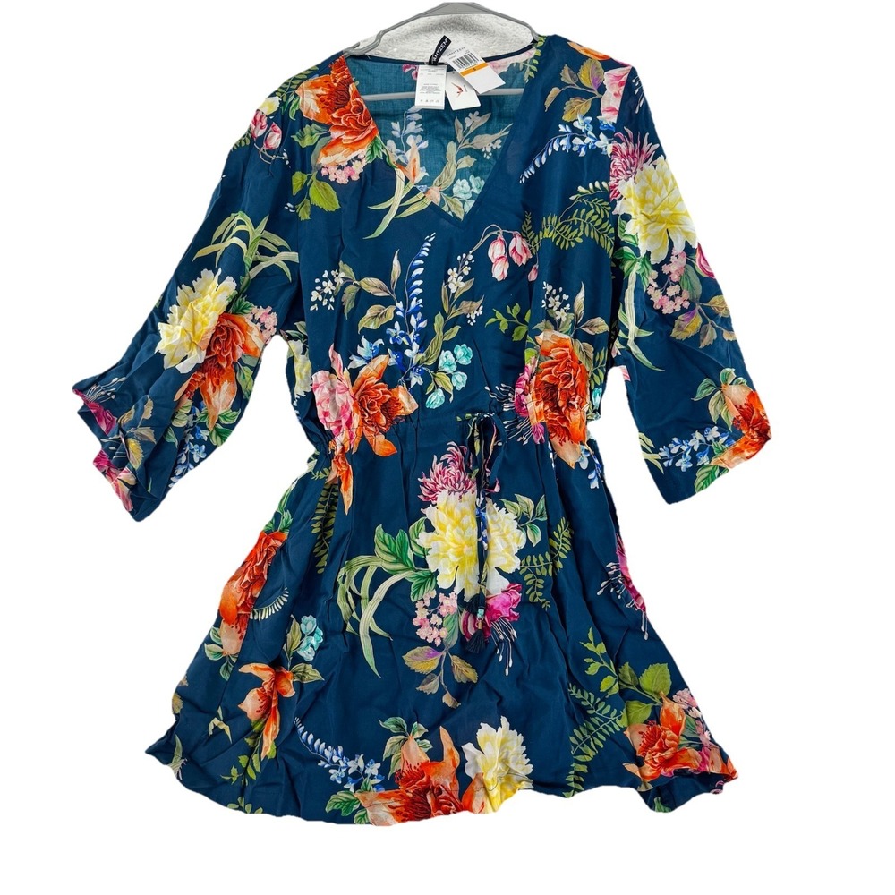 Jantzen Woven Tie Waist Cover Up Tunic‎ Dress Size Small Floral Print